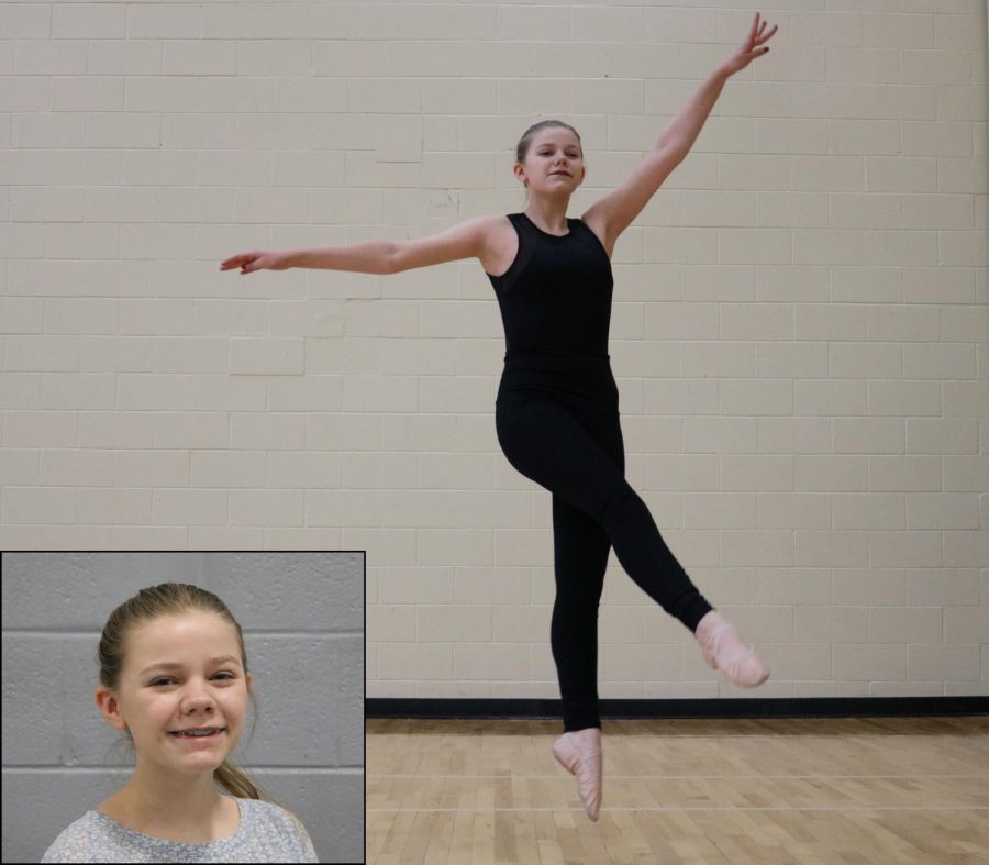 Freshman Charlotte Bossler currently participates in three different styles of dance: contemporary, ballet, and jazz. Pictured here, she is dancing contemporary. 