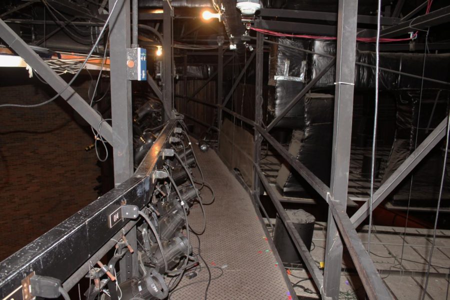 The catwalk is a thin walkway located above the seats in the auditorium. It is used by the stage crew to adjust the lights for performances from choir, band, orchestra, theater and other events.