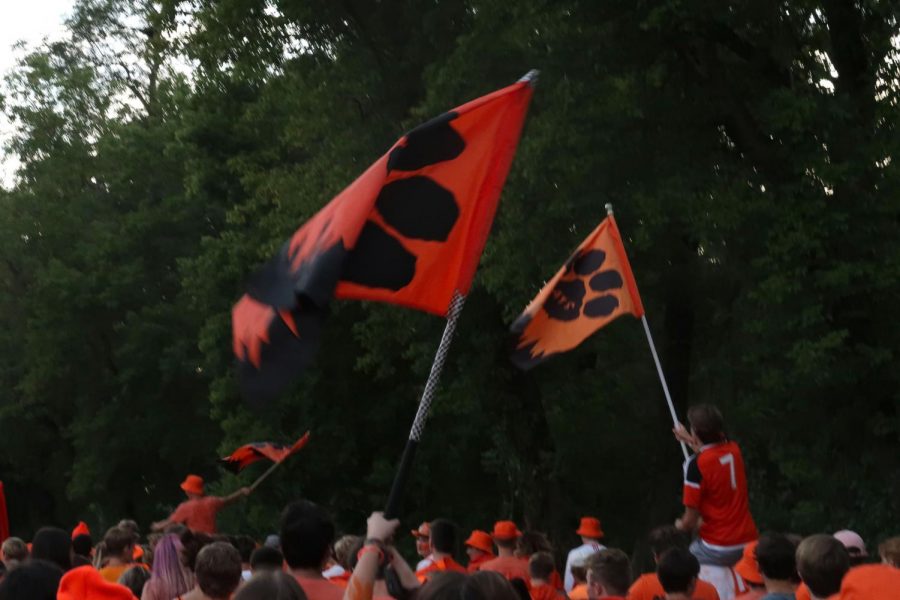 Several students waved Wildcat flags toward the end of the march.