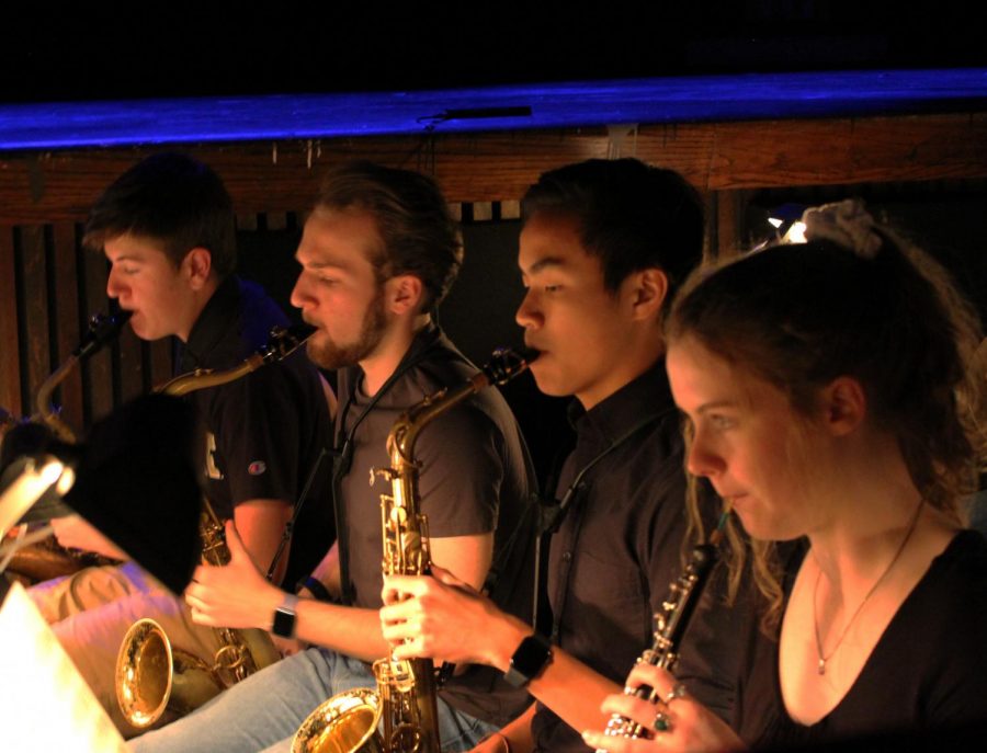 The pit orchestra included seniors Sean Devaney, Alex Tang, and Jack Govern playing the saxophone and senior Emily Waddick on the oboe.