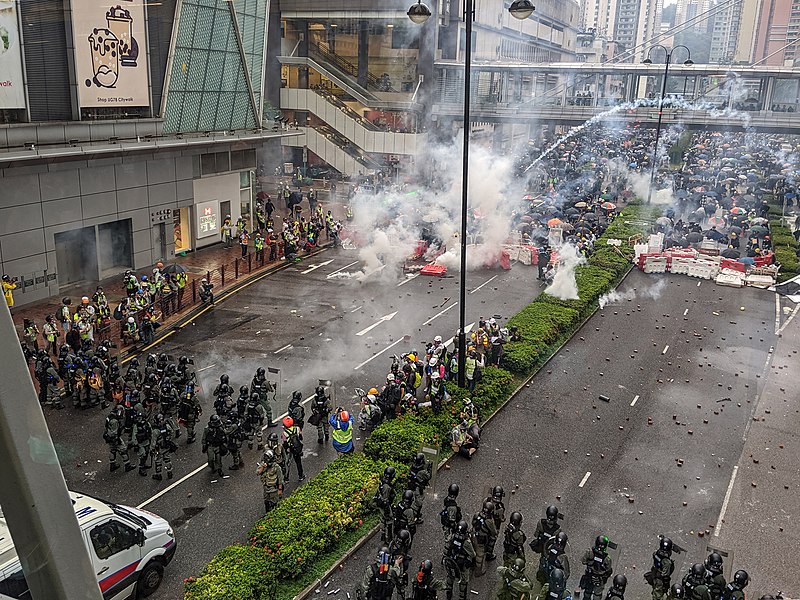 Protesters gather in Tsuen Wan, an area in Hong Kong, on Aug. 25.