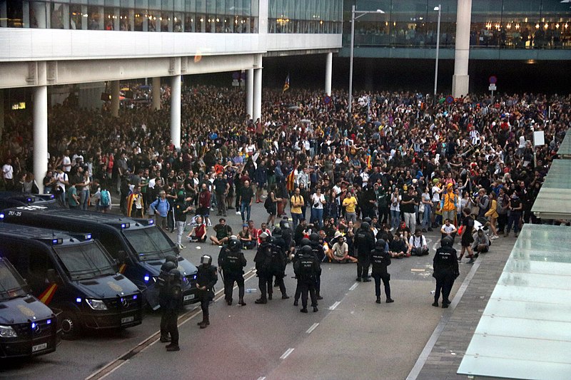 Protesters gather at the airport in Barcelona in October.