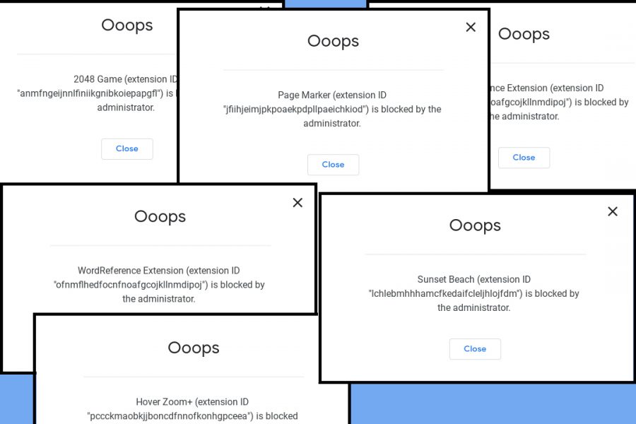 Many+of+the+applications+and+extensions+available+on+the+Chromebook+webstore+have+been+blocked+by+the+administration.++Only+the+extensions+that+have+educational+purposes+have+been+unblocked+like+Spanish+Characters+and+Grammarly.