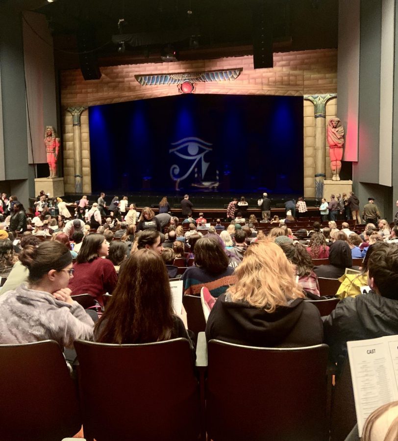 The first look of the stage, right before the show begins. “Aida” is based off of the opera created by Giuseppe Verdi. Elton John had the chance to make an animated feature of “Aida”, but instead chose to pursue the live-action, Broadway path.