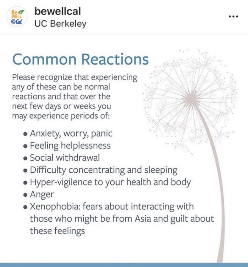 @bewellcal, the University of California at Berkeley’s official wellness account, listed xenophobia under a list of “Common Reactions” to the spread of the new coronavirus.