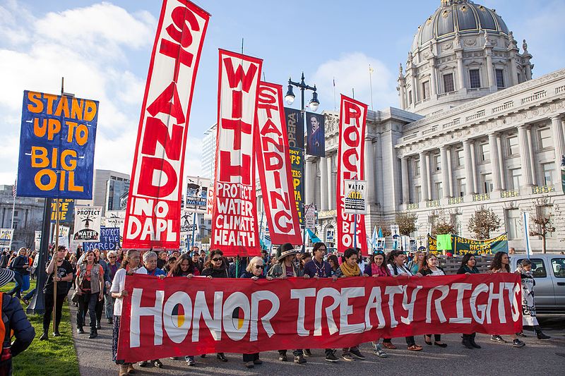 In San Francisco, a crowd protested for the safety of their water while also protesting against the Dakota Access Pipeline in 2016.