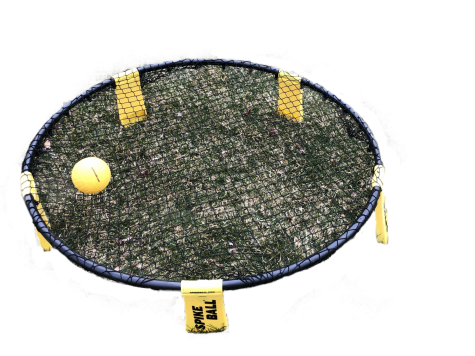 A SpikeBall net is a round trampoline-like object that is used to bounce the ball between players. 