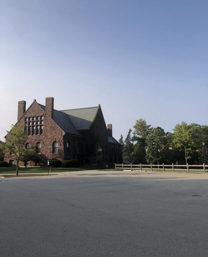 Many Lake Forest College students are taking online classes this year from home, leaving the college mostly empty and this parking lot at the school vacant. Only students with exceptions to live on campus are allowed access to specified buildings and outdoor areas.