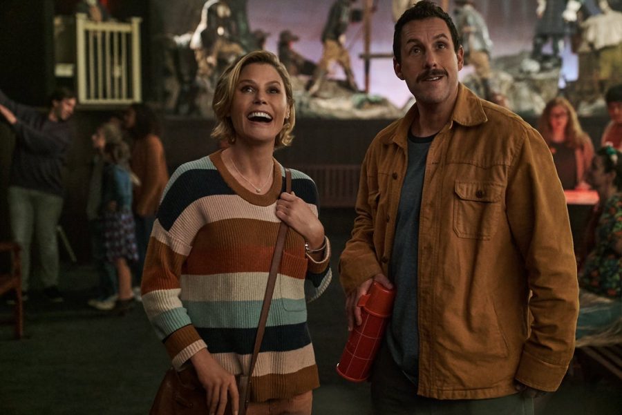 Julie Bowen and Adam Sandler star as Violet Valentine and Hubie Dubois in “Hubie Halloween,” which premiered on Netflix on Oct. 7. 
