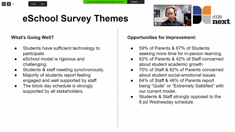  During the board meeting, LHS Principal Dr. Tom Koulentes reviewed the results of the Panorama survey sent out to D128 students, staff, and parents in late September. 
