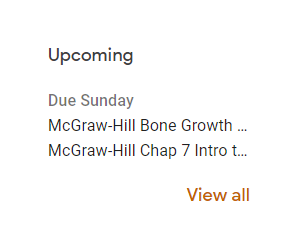 Google Classroom lists all assignments that are due that week. This is a great way for students to keep track of what they have to do that week.