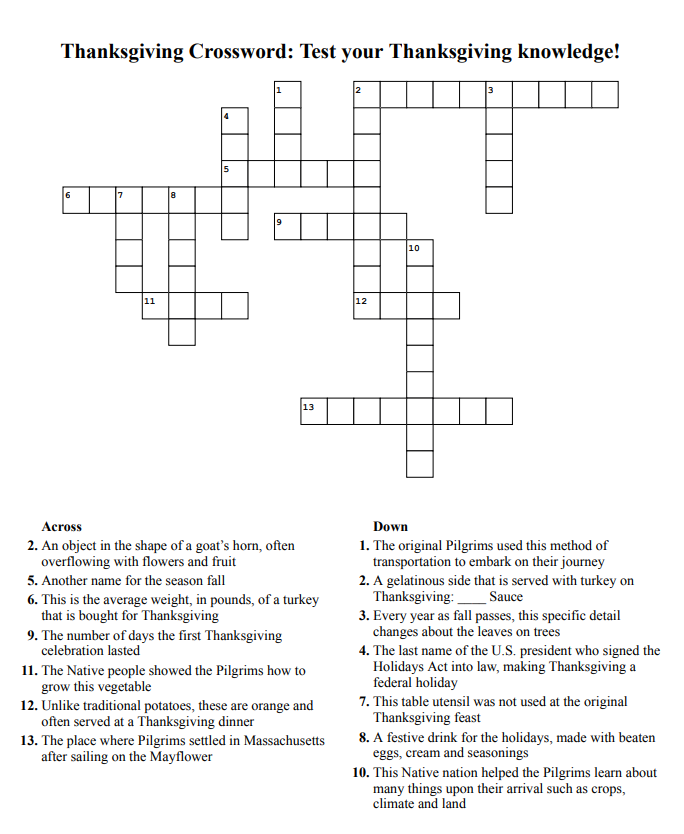 Thanksgiving Crossword