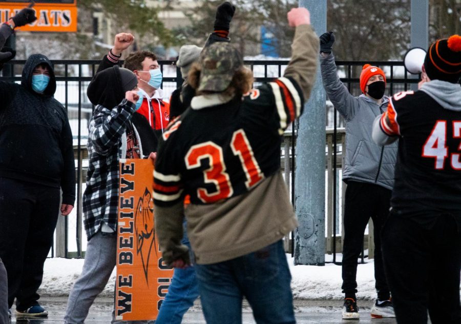 The group gathered in front of the LHS football stadium to record a short video and lead a jumping jack circle before heading home.