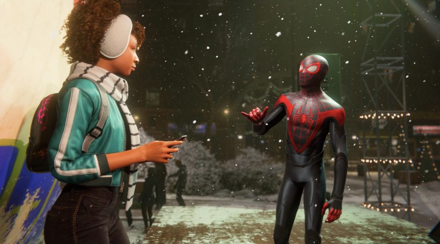 When not beating criminals to a pulp, Spider-Man also supports individuals in his community of Harlem. In-game screenshot.