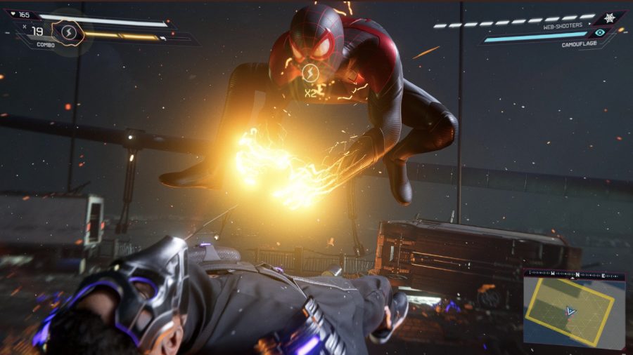 Another new ability unique to Miles is Venom power. This Venom power draws from Miles’s ability to harness energy and spurt out bioelectric blasts. In-game screenshot.