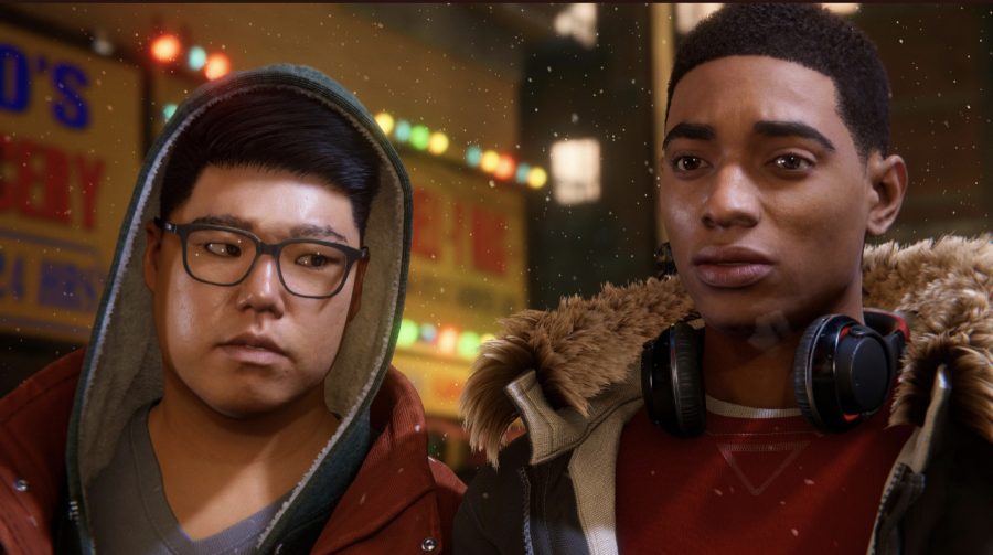 Ganke (pictured left) is Miles’s (pictured right) “guy in the chair” and provides the teenage Spider-Man with information about crimes throughout Harlem and the rest of New York City. In-game screenshot.