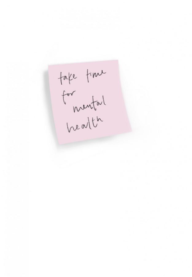 sticky note that says take time for mental health