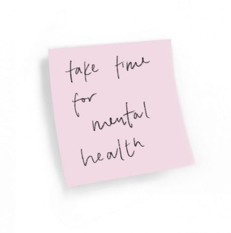 sticky note that says "take time for mental health"