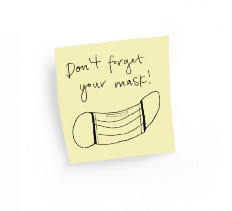 A sticky note that says "Dont forget your mask"