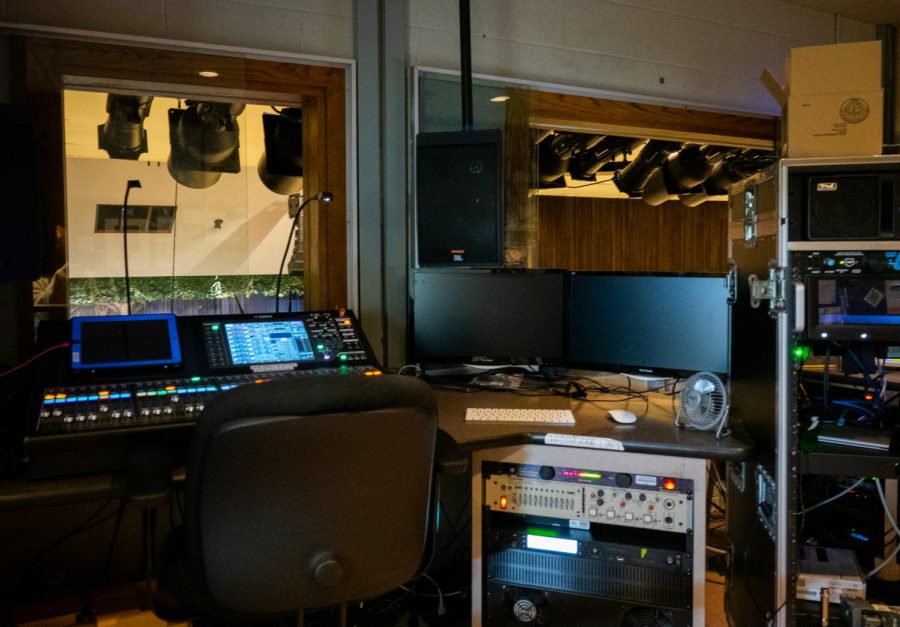 The control booth above the auditorium is home to much of the technology behind LHS’s theater productions. Positioned directly above the balcony, students running lights and sound have the ability to see the entire stage and make sure everything is working smoothly. 