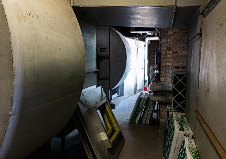 Many air filters are in the process of being changed out in order to maintain good air quality and ventilation throughout the pandemic. The room pictured to the left is where the majority of the new filters are being stored. 