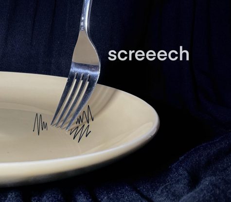 A fork scrapes on a plate, making a screeching noise that might trigger misophonia.