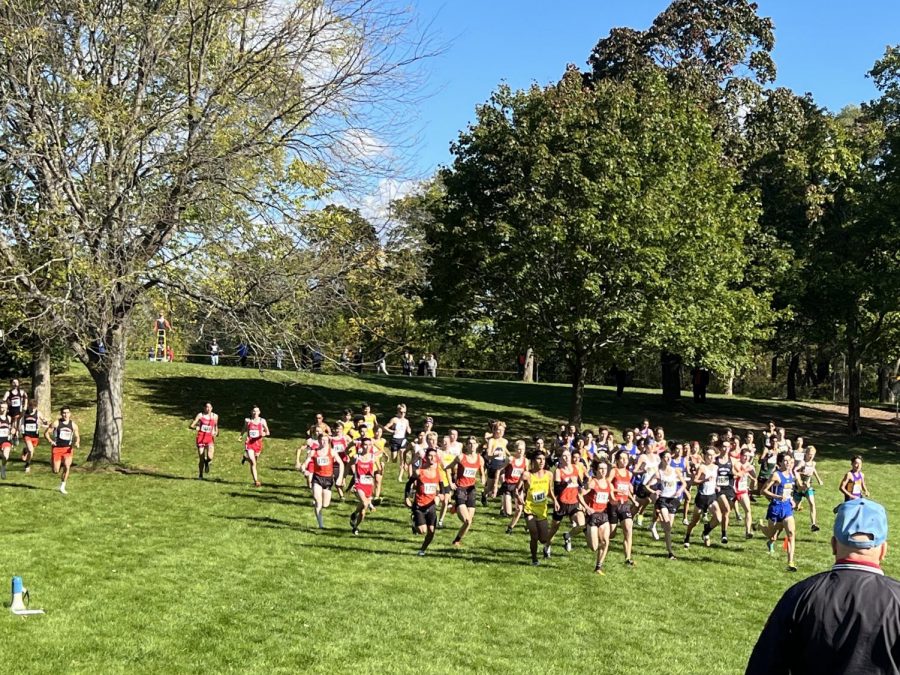 An explosive start to the race features many Libertyville runners at the front of the pack.