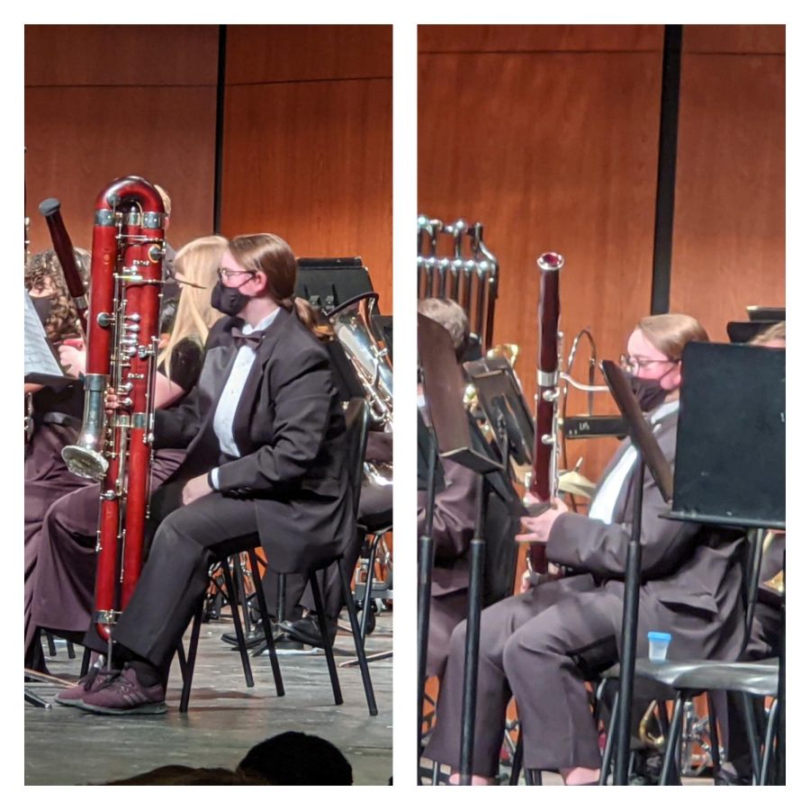 Junior Violet Biggs juggles two separate instruments throughout the evening, playing varying instruments, including the bassoon and contrabassoon between symphonic winds and wind ensemble. 

