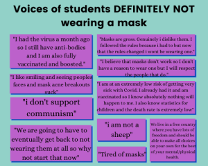 Students were given the option to elaborate on what factors affected their decision to wear a mask or not. 22.5% of those surveyed chose to Definitely not wear a mask.