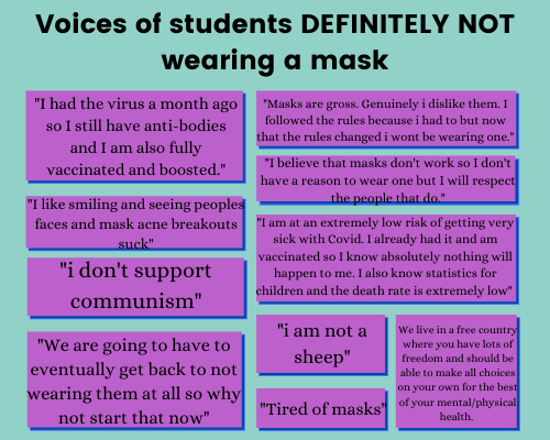 Students were given the option to elaborate on what factors affected their decision to wear a mask or not. 22.5% of those surveyed chose to "Definitely not" wear a mask.