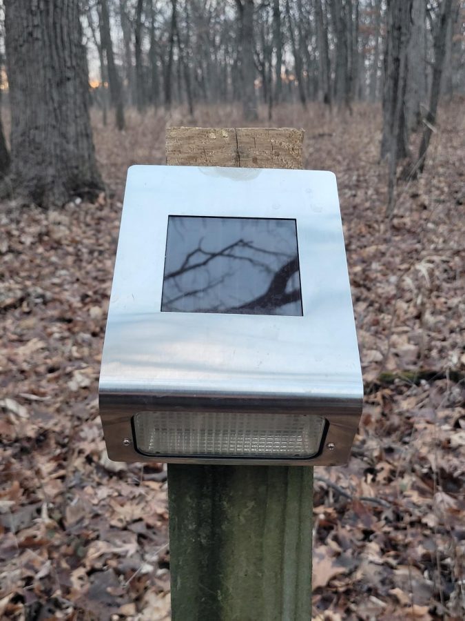 The bike path lights use solar panels to store energy, which then powers the lights at night. The lights can run for around eight hours before needing to be recharged.