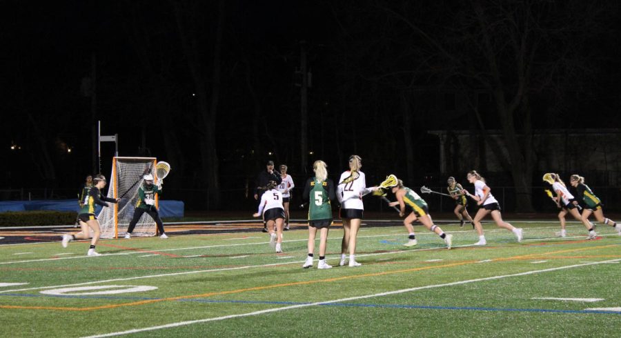 Sophie Lee, freshman, lines up to take a penalty shot, a 1v1 against the Patriot’s goalie.