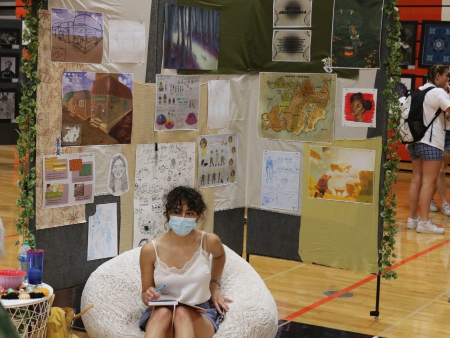AP Art students displayed their artwork from throughout the year. Those taking AP Art choose a sustained investigation that they explore through their art during the semester. Pictured is Senior Alyssa Abou Chakra’s AP Art booth.