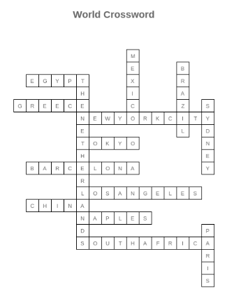 This is the answer key for the World Crossword. 