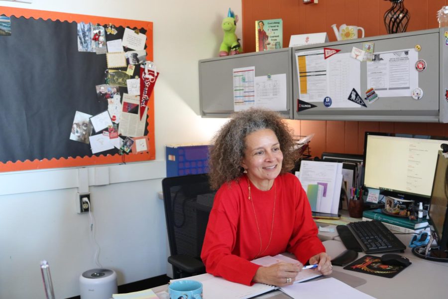 Ms. Murphy in her office. Murphy is the post secondary counselor for the CRC. This is her first year at LHS.  Her main focus in the CRC is working one on one with students.
