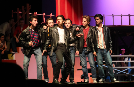 (Left to right) Seniors Bailey Max, Jack Rendl, Cris Montero, juniors Ben Miller and Louie Perry, and senior David Joseph unite to star as Sonny, Lenny, Danny, Doody, Kenickie and Roger as the charming Greasers.
