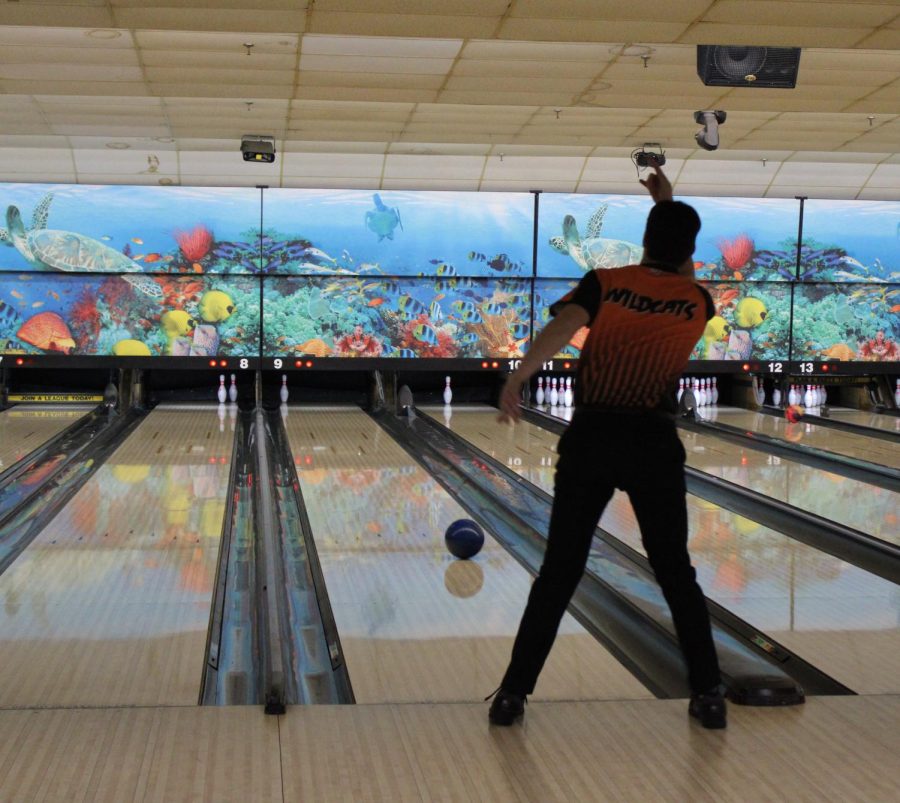 Senior Antonio Oliverii launches the ball towards his final pin.