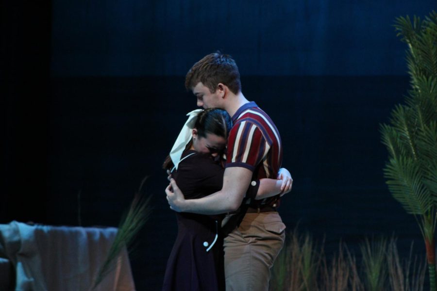 Rosa Delle Rose (Junior Jordana Block-Terson) pleads for sailor Jack (Senior Eric Sparks) to take her with him after he is called back to his station.