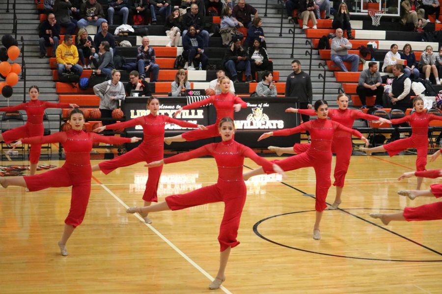 The LHS varsity dance team performs their state routine at halftime, showcasing their season’s hard work.