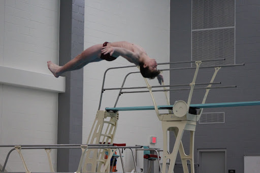 Hayden Cook springs off the board. After taking a break, the freshman performed an amazing dive in the sixth round, earning him 125.70 points.