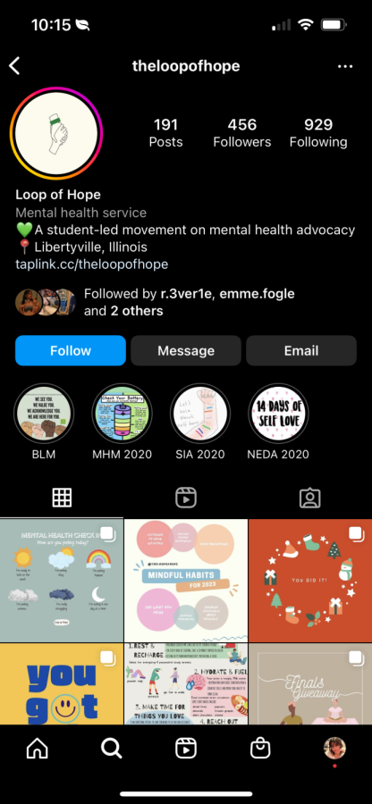 The Loop of Hope’s Instagram page features posts about mental health checks, messages of encouragement, and inspiring quotes and lists. 
