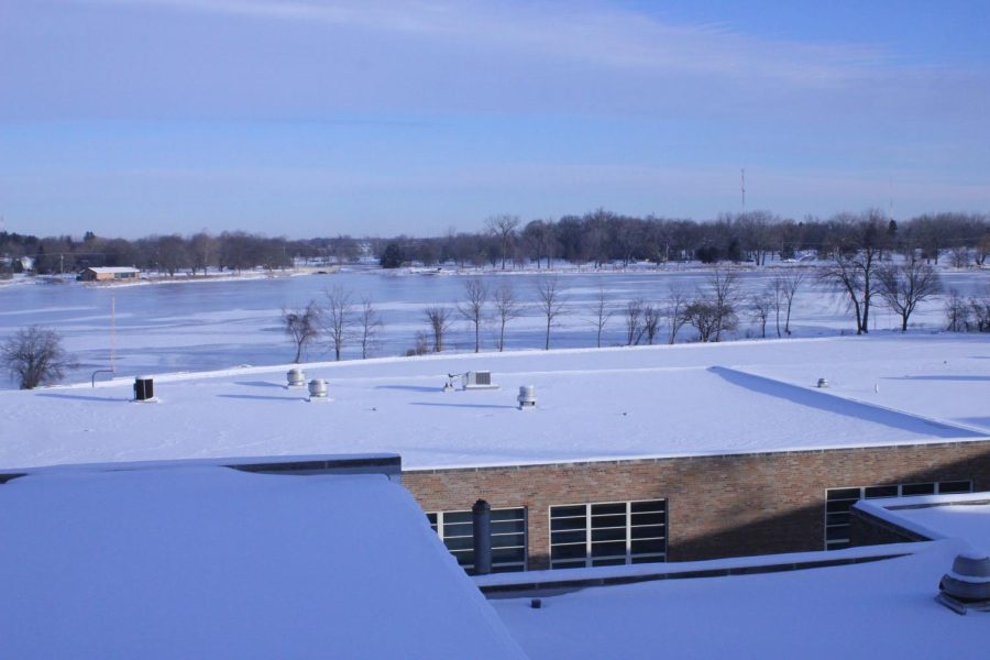 Snow covers the roofs of LHS. There are 56 separate roofs at LHS and six access points  leading to the roofs around the school, including ladders, hatches, and stairs. The total square footage of the roofs is 280,000. There is no runoff from the roof of the school due to the fact that the entire roof is flat. 
