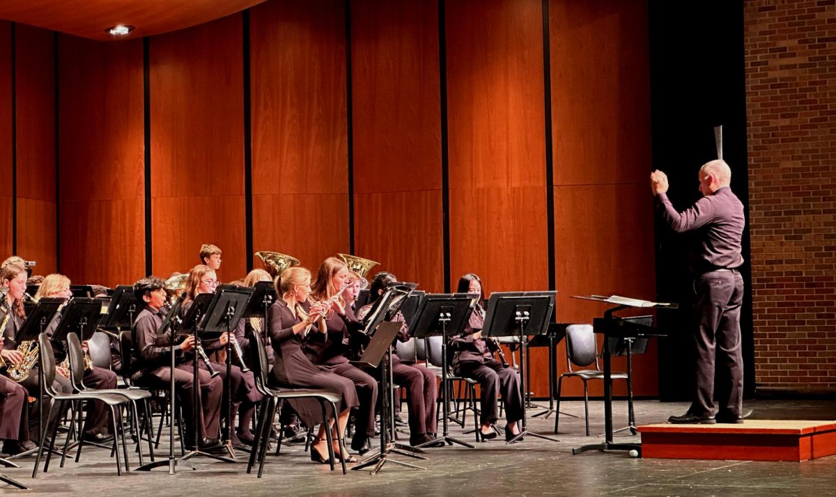 The Symphonic Band plays  “Flourishes” by Wiliam Owens. Freshman Sophia Rash, who plays the clarinet in this band, said that her favorite part of the show was “when we finished our first song, [because] it was so big.”
