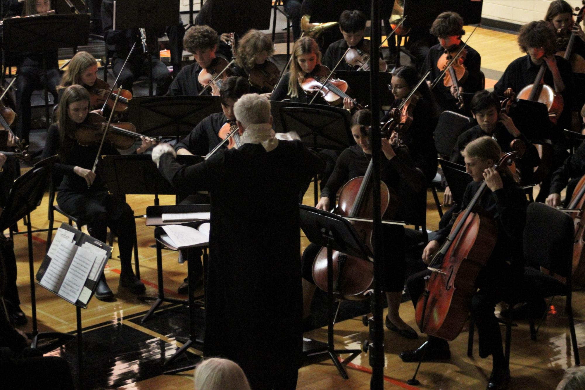 Orchestra conductor Mr. Jeremy Marino leads the Chamber Orchestra into “Komm Susser Tod,”arranged by Mr. Whitney/Mr. Marino.
