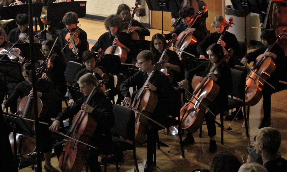 The Chamber Orchestra beautifully plays “Overture to Phantom of the Opera” by Andrew Lloyd Webber. Sophomore section leader Max Holland said, “My favorite part of the concert was definitely Phantom of the Opera because we had everyone in it.”
