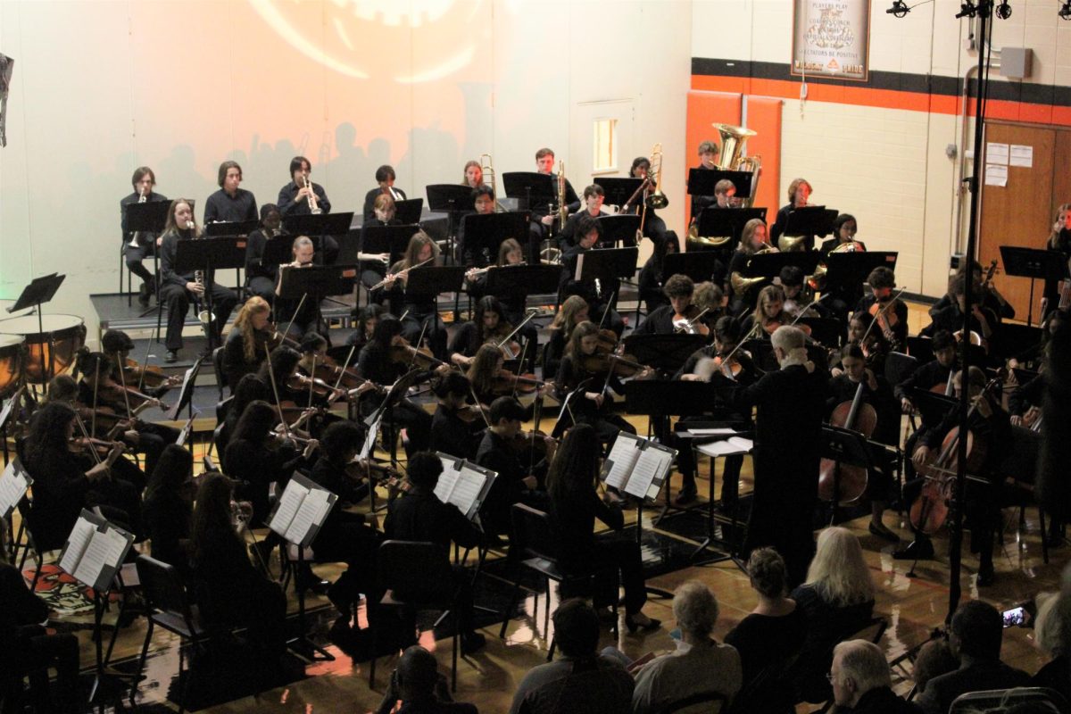 The Wind Ensemble and Percussion section of band  join the Chamber Orchestra and the Symphony Orchestra to play “Ballet music from Belkis, Queens of Sheba” by Ottorino Respighi. They played“War Dance” and “Bacchanale” (from the Ballet).