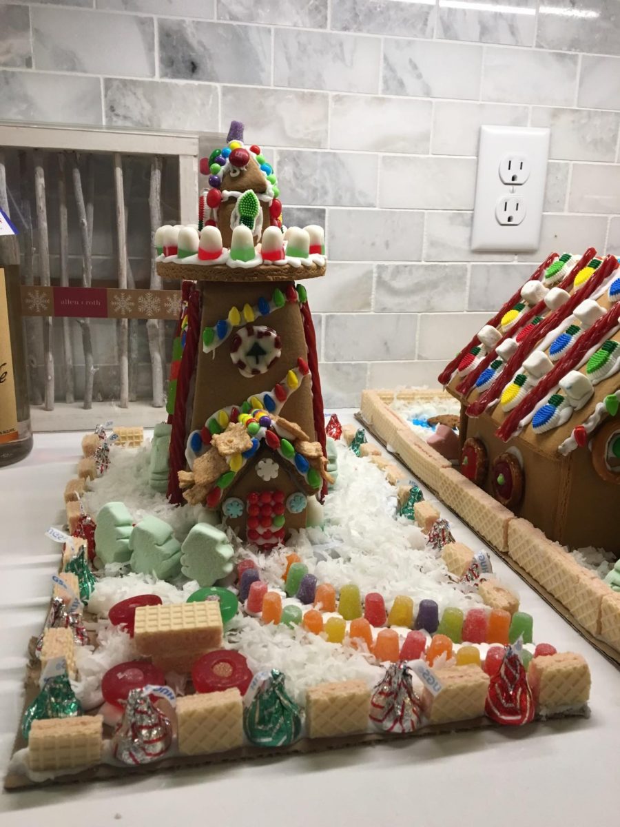 One of the more special gingerbread houses that we’ve made was in 2017 which is a lighthouse that is decorated with a variety of candies such as gumdrops, Hershey’s Kisses and wafers.  