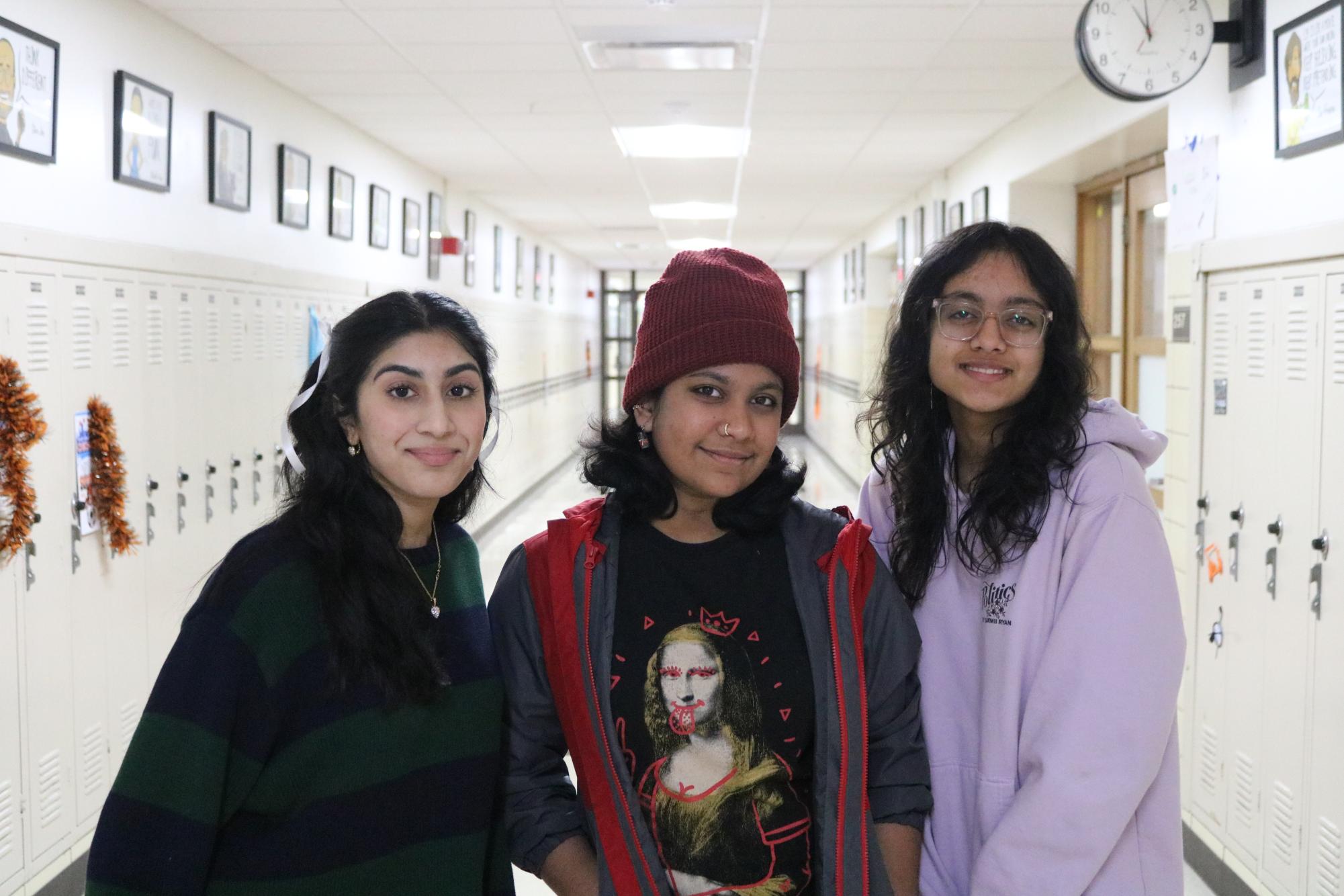 (Left to right) Senior Zahraa Patel, junior Rishi Tipparti and sophomore Aarna Mishra.