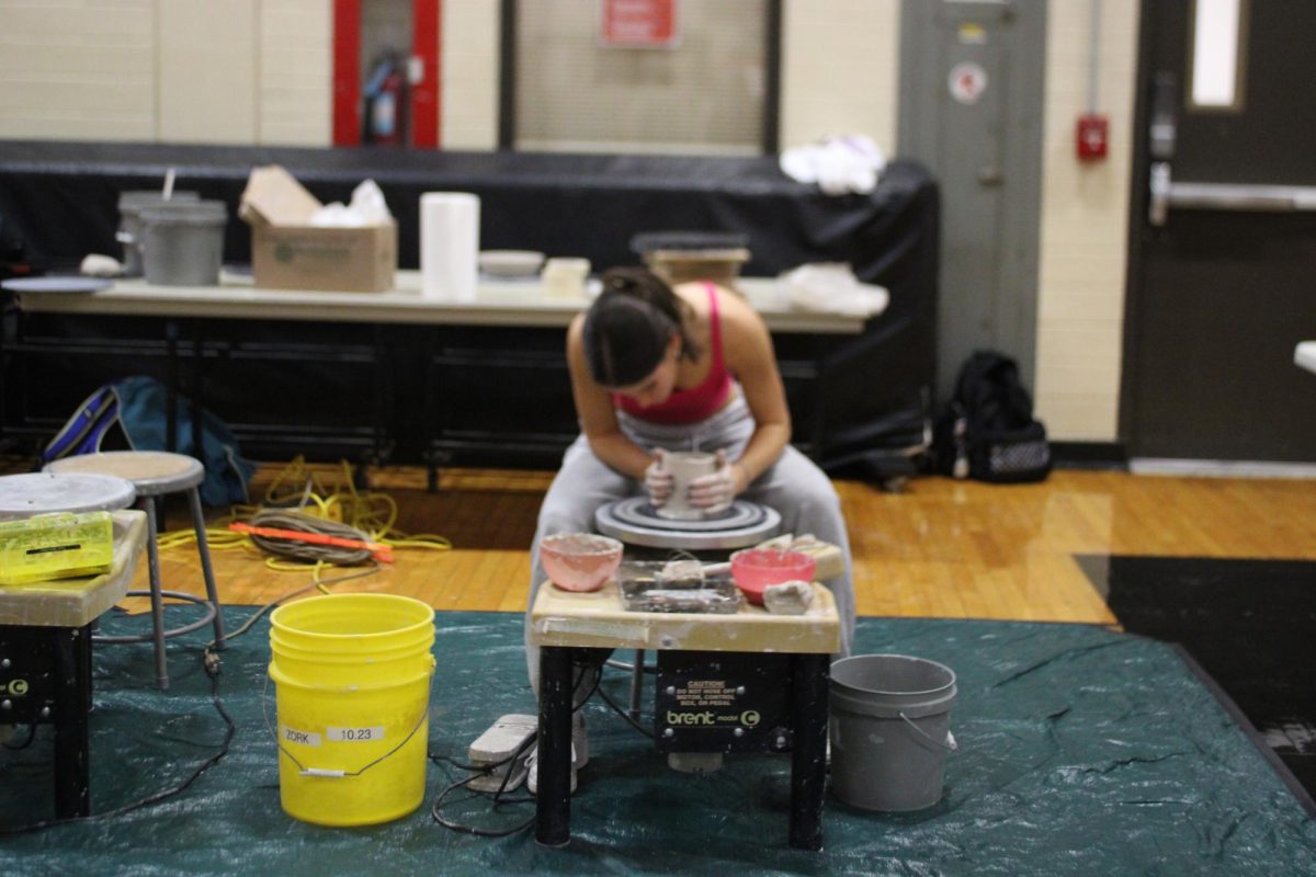 Senior Molly Koch gives a live demonstration of her wheel-throwing and pottery skills during the show. Koch also displayed some of her work, including an incense burner with a snake attachment. 