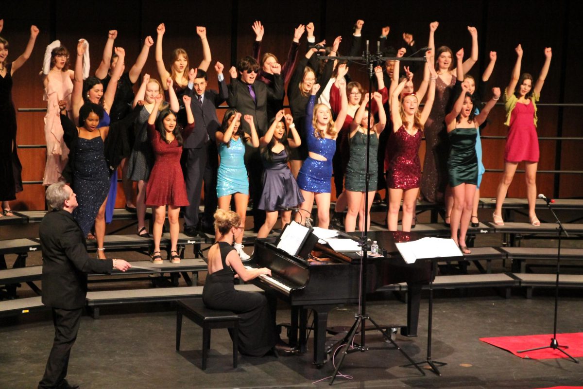 Concert Chorale, mostly sophomores, dance and sing “Set it Off” from “Descendants 2.” “I loved singing ‘Set it Off’ and loved listening to all the solos,”  sophomore Wisam Shaaya said. Caption by Ash Magalhaes